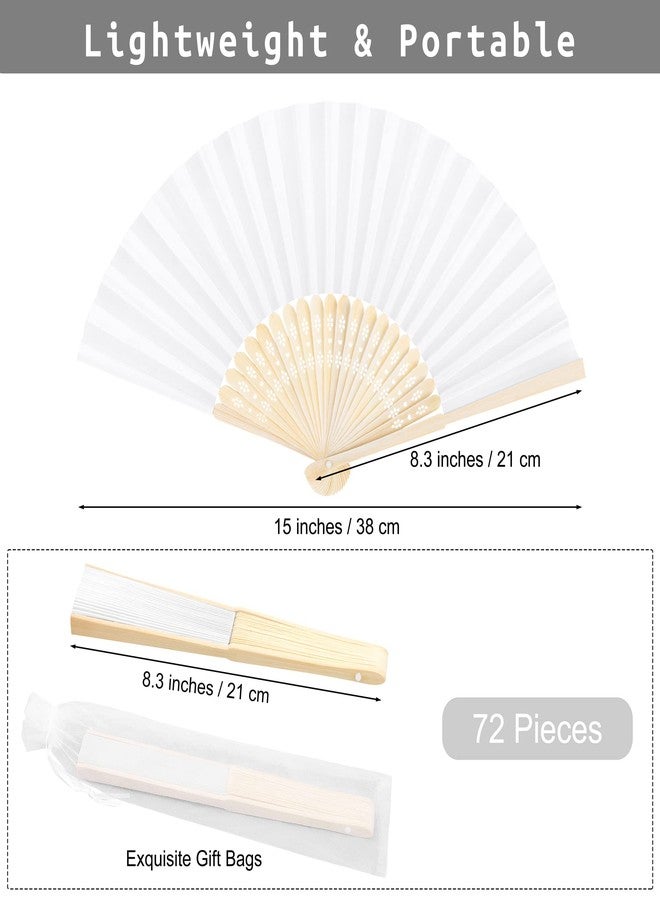 Aodaer 72 Pieces Silk Folding Fans with Fabric Sleeve Bamboo Folded Fans Handheld Folding Fans Decoration Fans for Wedding, Bridal Shower, Home Decoration, White - Image 2